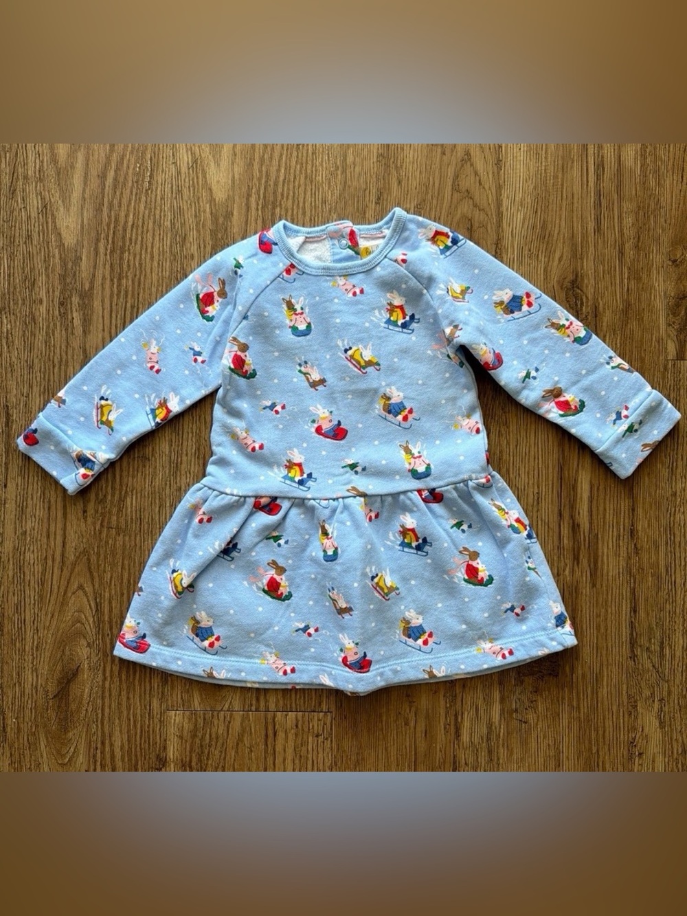 Baby Boden Long-Sleeved Snow Bunny Pattern Dress